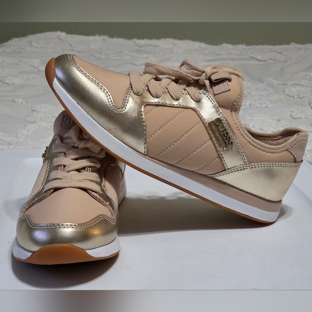 NEW ​GUESS Rose Gold + Pink Quilted Sneakers Coquette Sz 7.5